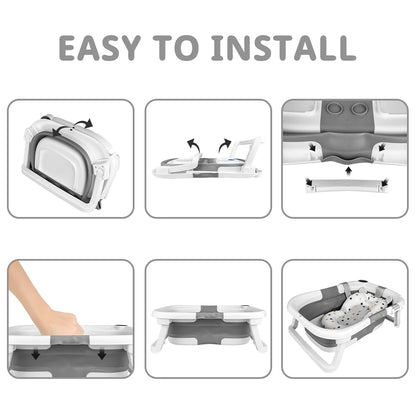 Foldable Baby Bathtub With Soft Cushion And Thermometer