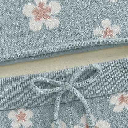 Infant/Toddler Baby Girl Clothes Set, Short Sleeve Floral Print Knit Tops+Shorts