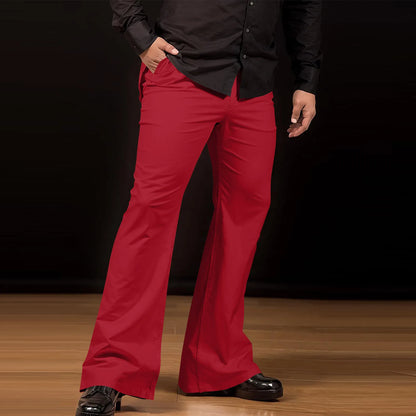 Men's Flare Pants, Solid Color, Daily Simple Classic Trousers, Mopping Bottoms, Disco Flared