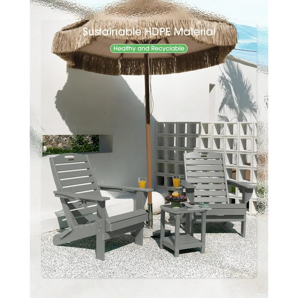 Set of 2 All-Weather Adirondack Chairs with Cup Holder
