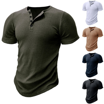Muscle Slim Fit Short Sleeve T-shirt, V-neck Collar