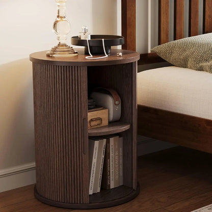 Tall Side Table with Sliding Tambour Door and Storage Shelf