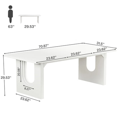 71" Large Kitchen Dining Table with Wood Pedestal Base, Seats 6-8