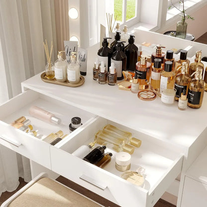 46.7" Large Vanity Desk with Lighted Mirror, Shelf & 5 Drawers