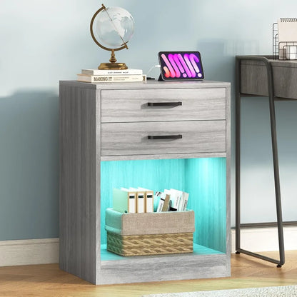 Set of 2 Side Stands with Charging Station and LED Lights