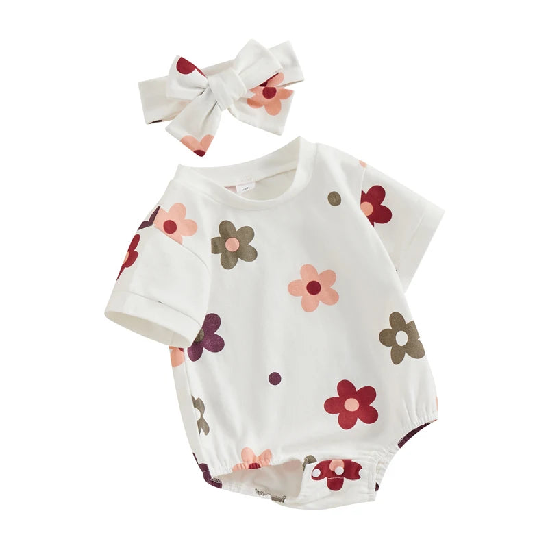 3-18 mo. Baby Girl Floral Jumpsuit w/Headband