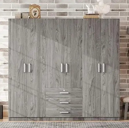 "Spacious 6-Door Armoire Wardrobe with Ample Drawers, Hanging Space and Shelves for Bedroom Storage"