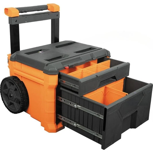 Rolling Drawer Tool Box, Heavy-Duty Double Drawer Tool Organizer, Deep Stackable Set