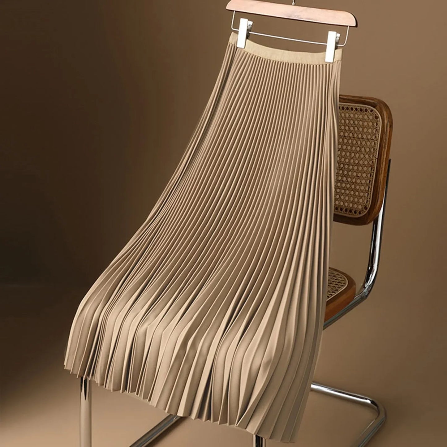 Elegant A Line Satin Long Skirt, Elastic High Waist, Pleated Skirt