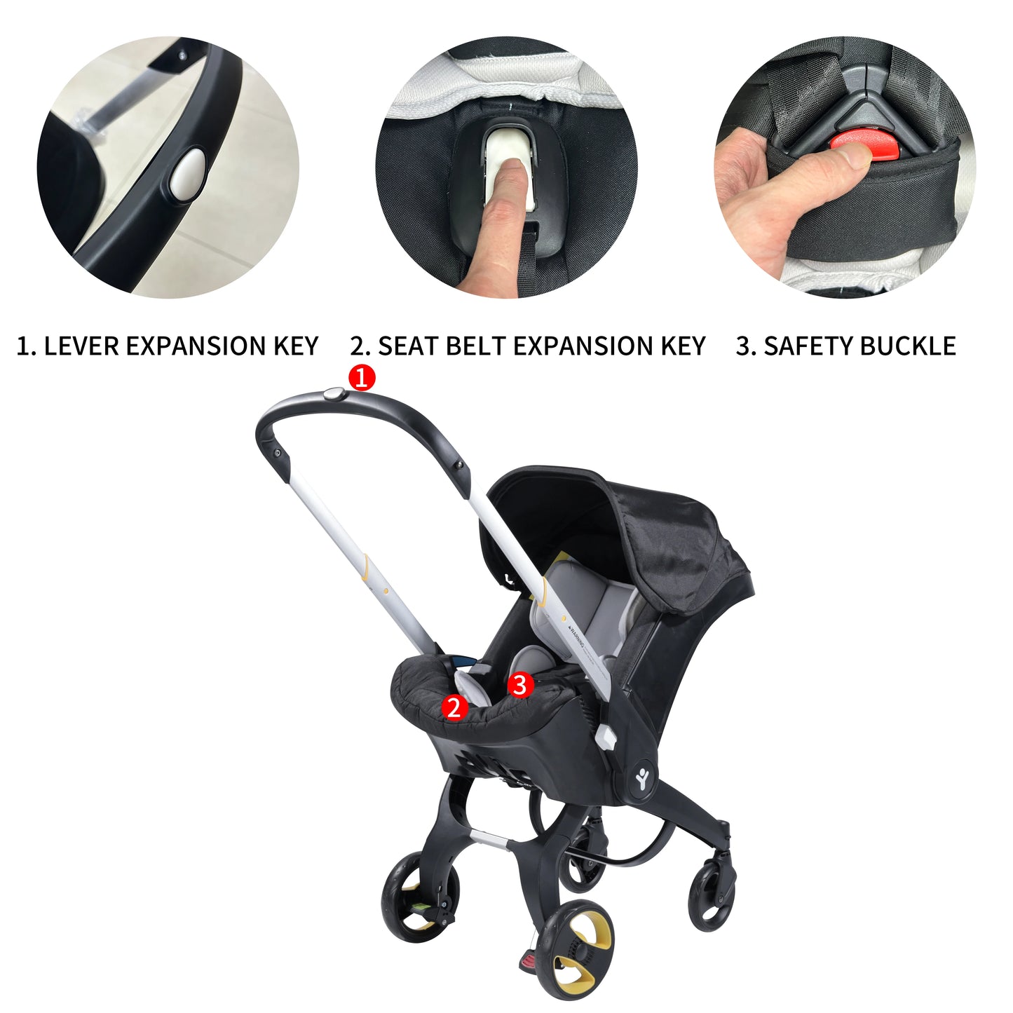 Foldable baby stroller, metal frame, adjustable handle direction, with sunshade