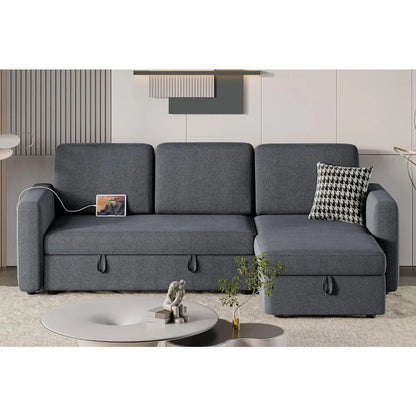 Reversible Couch Sleeper w/Pull Out Bed , USB & Storage Space