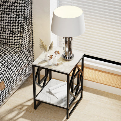 White Marble Top Side Table, Black Coated Frame