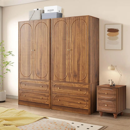 Freestanding Armoire Closet with 2 Doors and 2 Storage Drawers