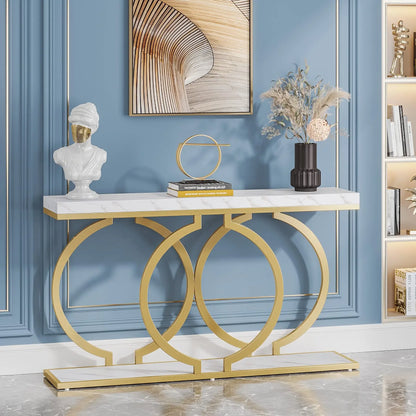 55 inch Gold Console Faux Marble Entryway Table