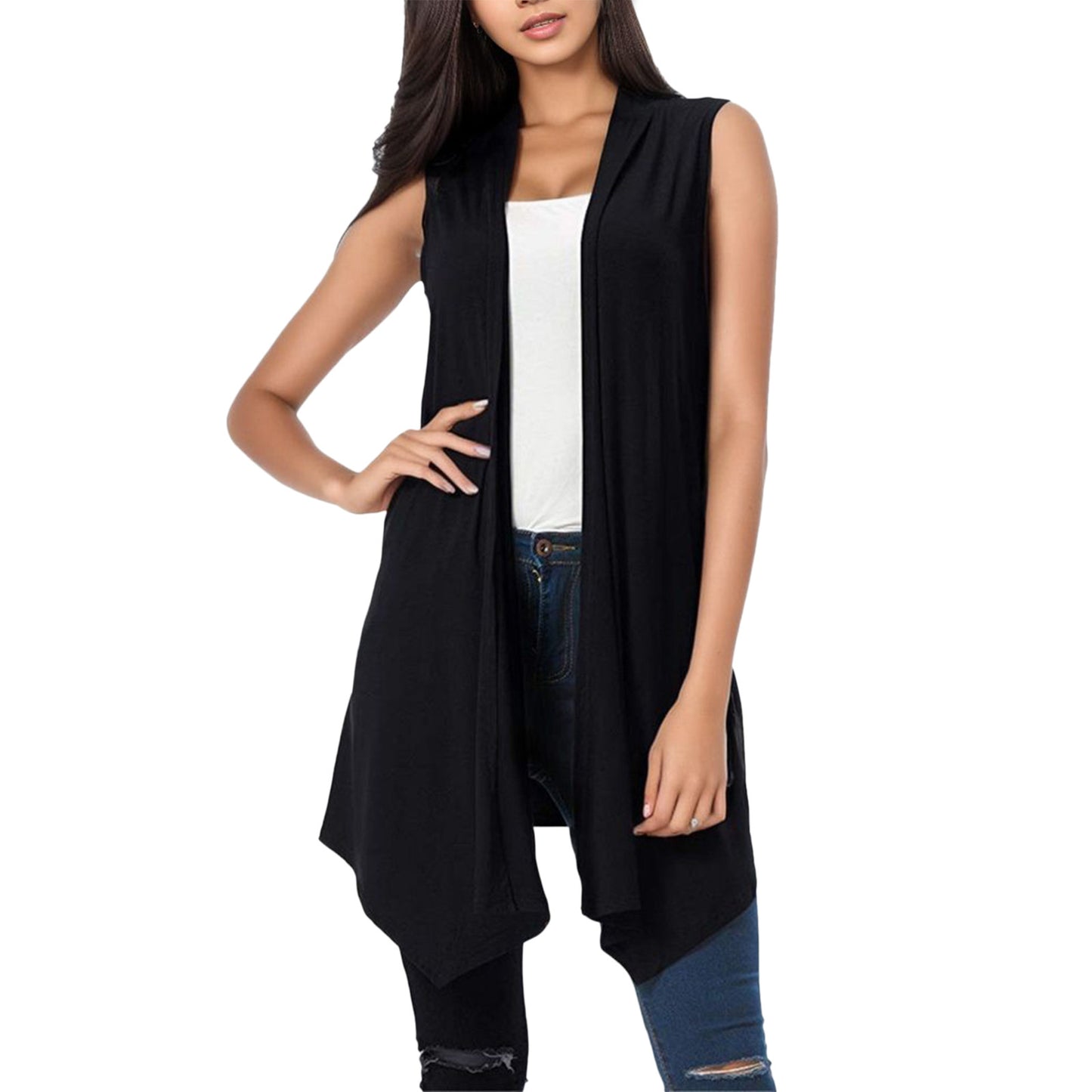 Women's Front Draped Cardigan, Solid Color Blouse Vests, Hem Asymmetric