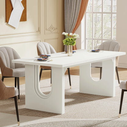 71" Large Kitchen Dining Table with Wood Pedestal Base, Seats 6-8