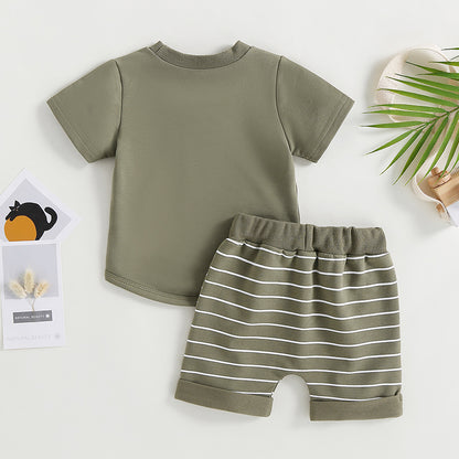 6MO-3T  Boys 2Pcs Summer Set, Short Sleeve, Crew Neck
