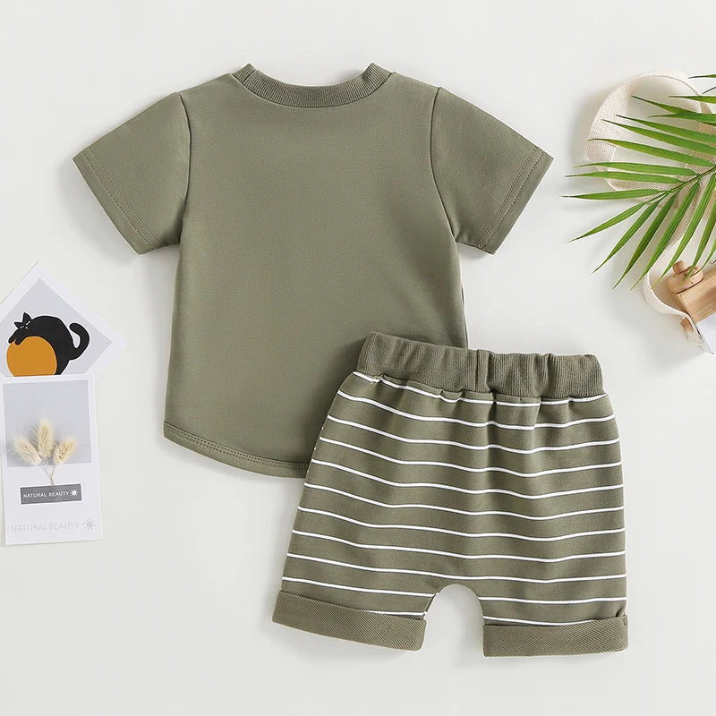 6MO-3T  Boys 2Pcs Summer Set, Short Sleeve, Crew Neck