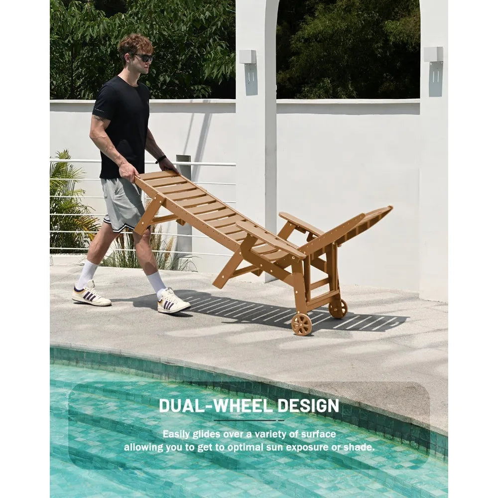 Set of 2, Outdoor Chaise Lounge with 6-Position with Wheels & Cup Holder
