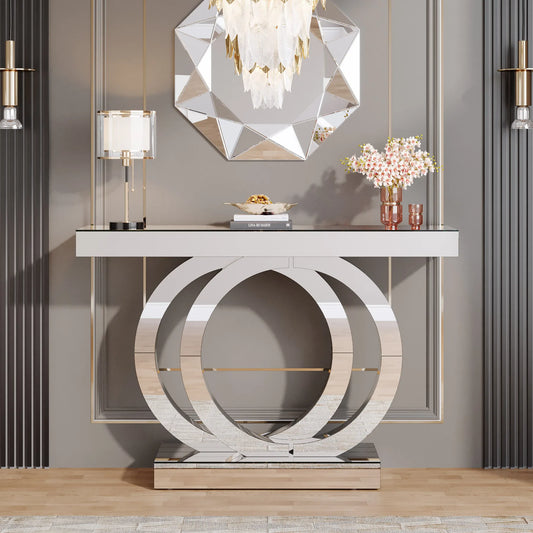 43.3-Inch Mirrored Console Entryway Table with Mirror Finish Tabletop