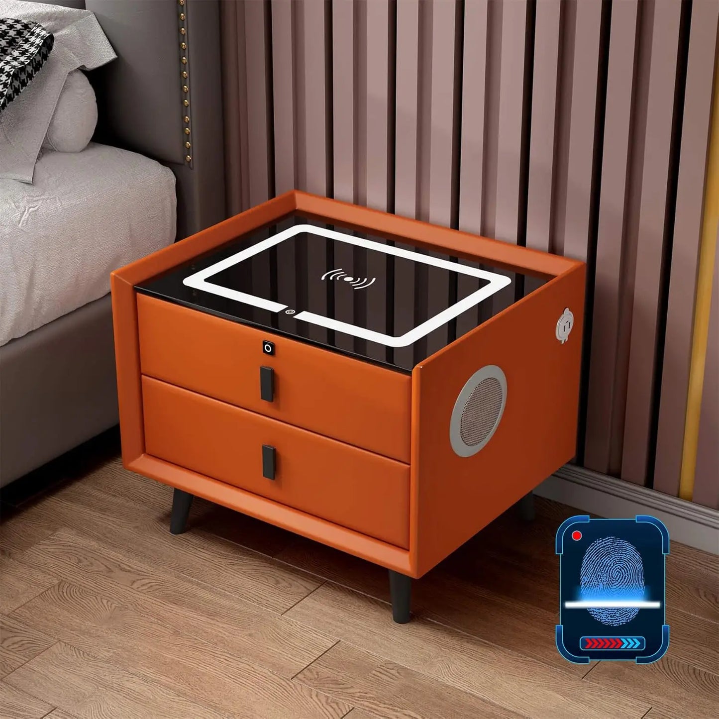 Smart Side stand with Fingerprint Lock and Adjustable LED Lights with USB and Type-C Port