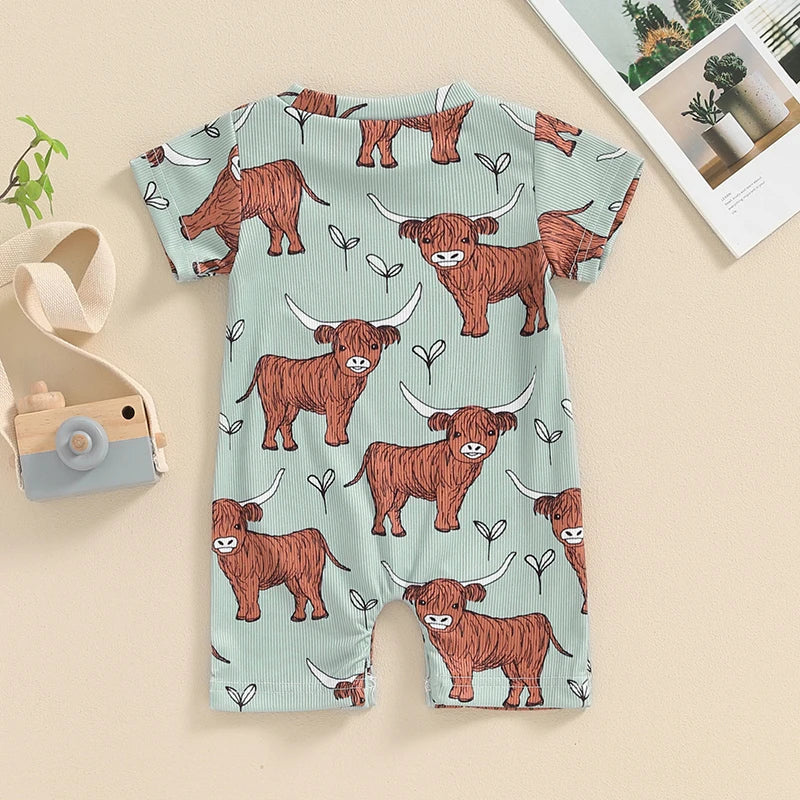 3-18M Boys Western Jumpsuit, Short Sleeve Crew Neck