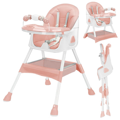 Foldable Baby High Chair, 6 Months Plus, with Large Anti-slip Pad & Toy Rack,, Easy to Clean Feeding