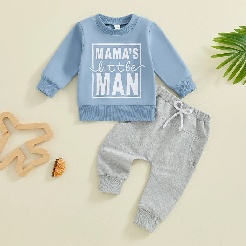 2 Piece Outfit 6MO-3T Boy Fall Clothes, Letter Print Long Sleeve Sweatshirt and Elastic Pants