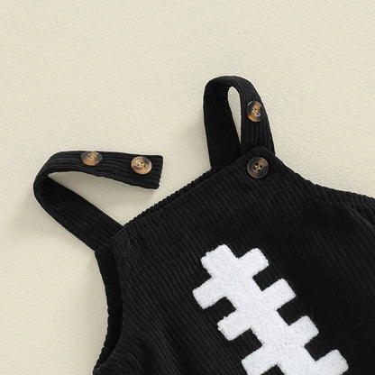 0-12M Unisex Baby Overalls, Sleeveless, Football Embroidery, Rompers