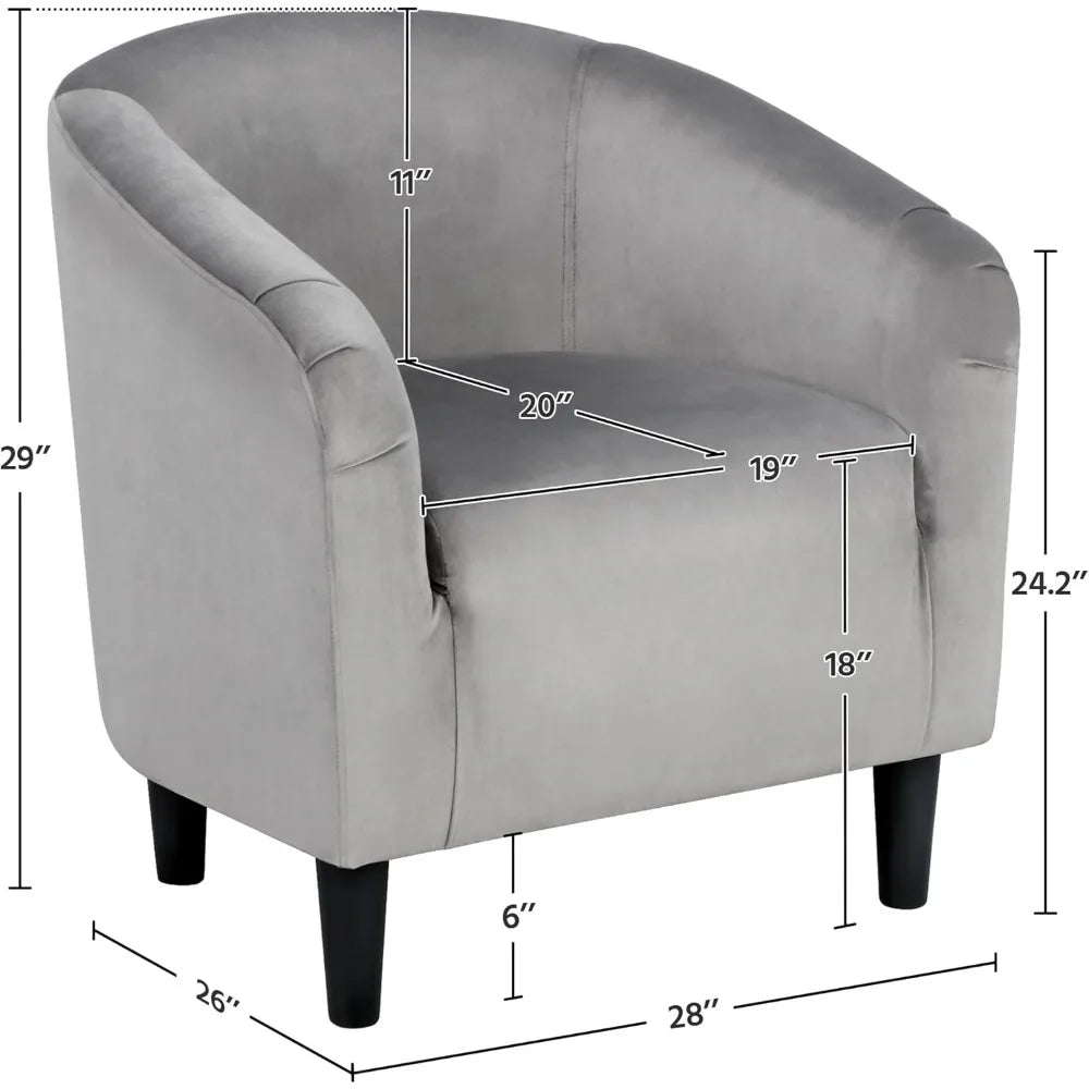 Velvet Accent Upholstered Barrel Sitting Chair with Armrest and Low Back for Bedroom, 7 colors