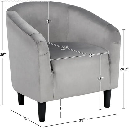 Velvet Accent Upholstered Barrel Sitting Chair with Armrest and Low Back for Bedroom, 7 colors