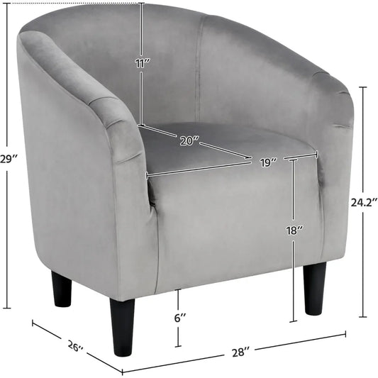 Velvet Accent Upholstered Barrel Sitting Chair with Armrest and Low Back for Bedroom, 7 colors