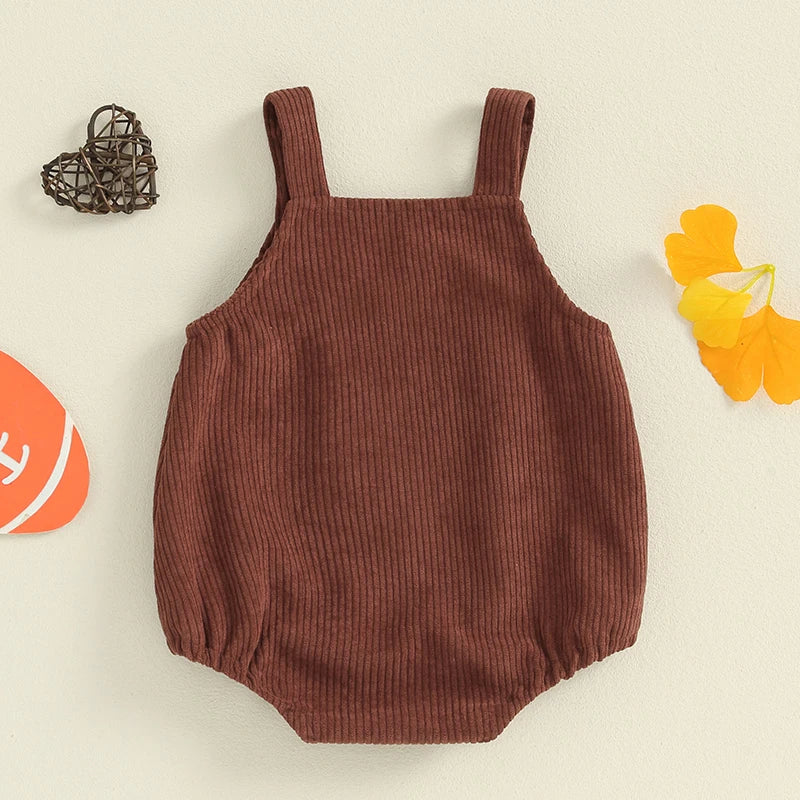 0-12M Unisex Baby Overalls, Sleeveless, Football Embroidery, Rompers
