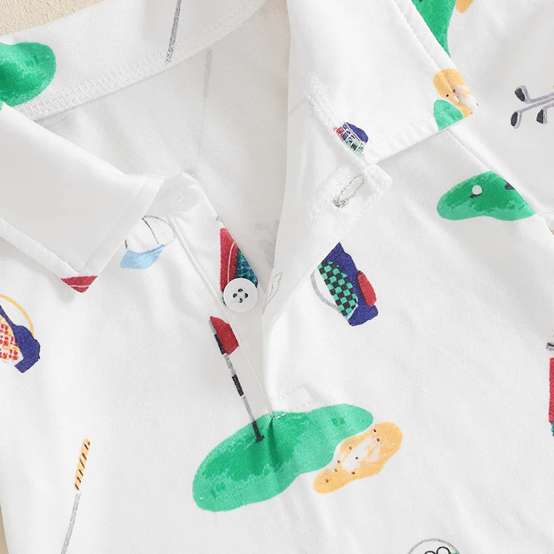 6-24 MO Baby Golf Romper, Half Button-up Lapel, Short