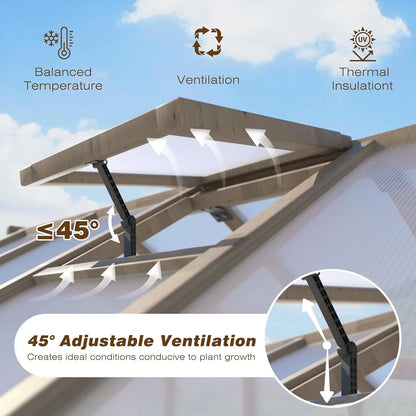 6x10 FT, 6MM Thick Polycarbonate Panel, Wooden Walk-in Greenhouse Kit with Lockable Door