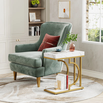 Narrow White Gold Side C Shaped End/Bedside Table