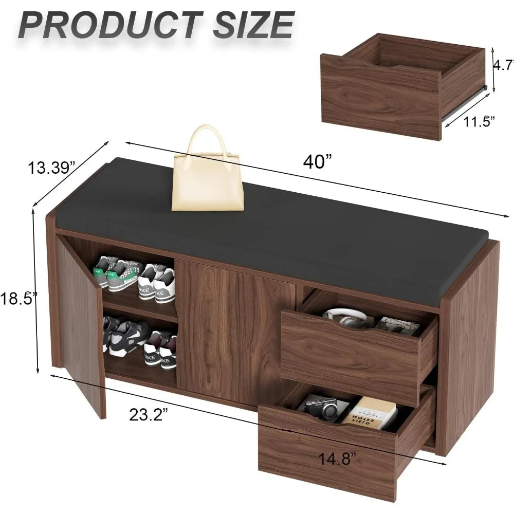 LVB Storage Bench, 40” Entryway Bench with Padded Seat Cushion (4 colors)