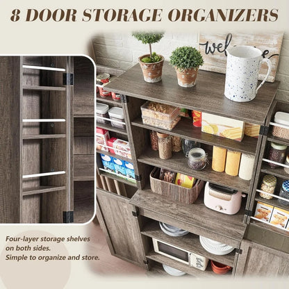 72" Farmhouse Kitchen Pantry Cabinet with Door Organizer & Adjustable Shelves