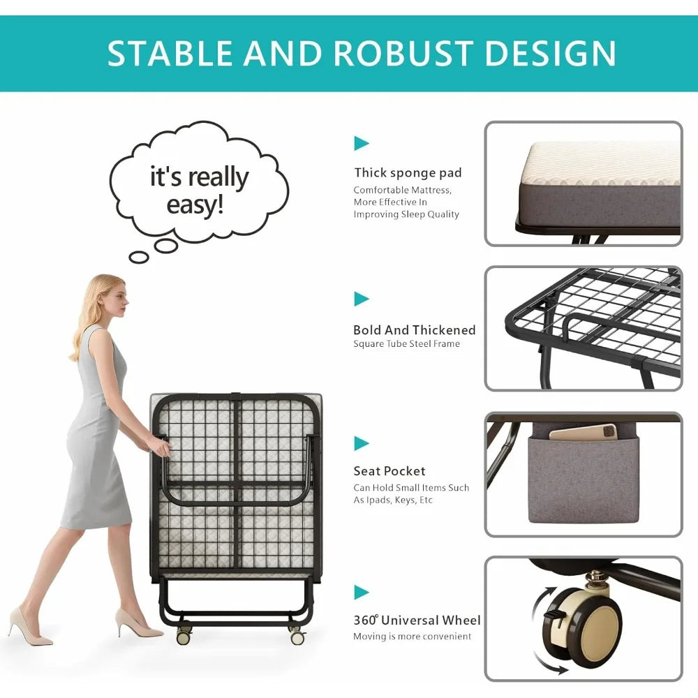 Portable Cot-Size Rollaway Bed with Memory Foam Mattress
