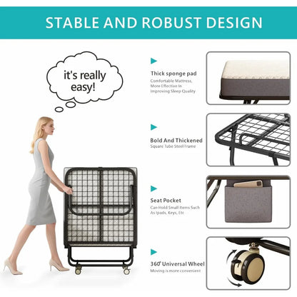 Portable Cot-Size Rollaway Bed with Memory Foam Mattress