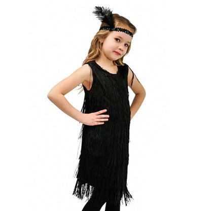 4-12 yo Girls Flapper Dress, Sequins Fringe, Tassel Tango