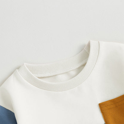 0-3Years Baby Boy 2Pcs Autumn Pants Set, Contrast Color, Long Sleeve Crew Neck