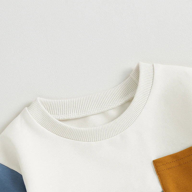 0-3Years Baby Boy 2Pcs Autumn Pants Set, Contrast Color, Long Sleeve Crew Neck