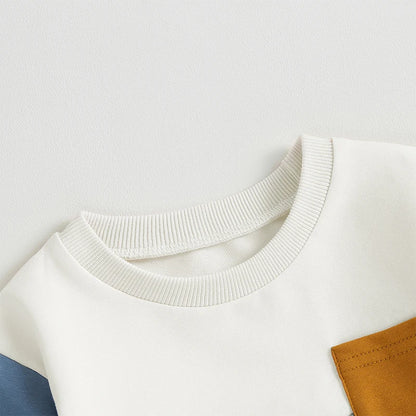 0-3Years Baby Boy 2Pcs Autumn Pants Set, Contrast Color, Long Sleeve Crew Neck