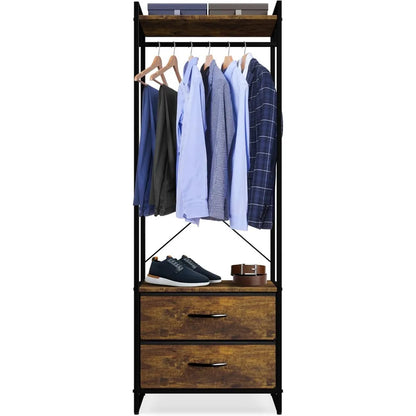 Clothing Rack with Drawers, Wood Top, Steel Frame, & Fabric Drawers