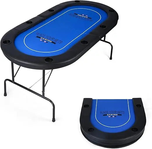 84”Texas Hold’em Foldable Poker Table for 10 Player with Stainless Steel Cup Holders and Padded Rails