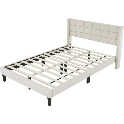 Upholstered Platform Bed Frame with Stitching Design Headboard, Noise-Free, No Box Spring Needed