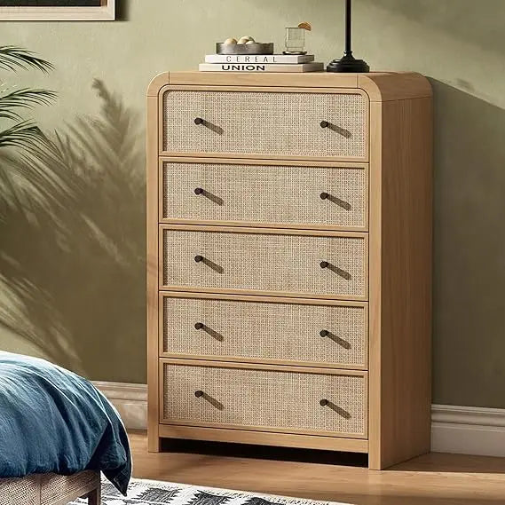 47'' 5 Drawer Rattan Dresser with Ample Storage