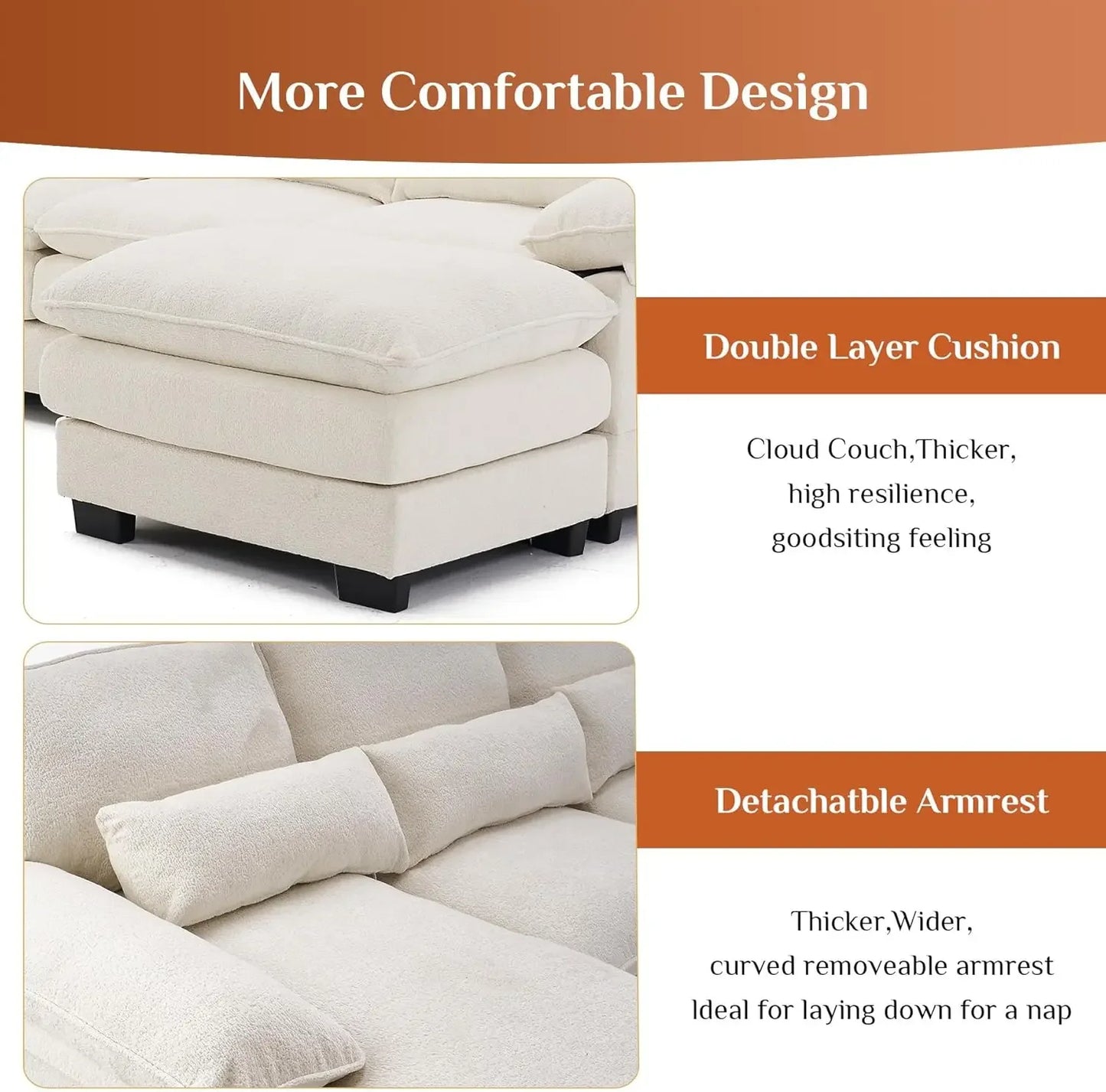 114" U Shape Sectional Cloud Couch