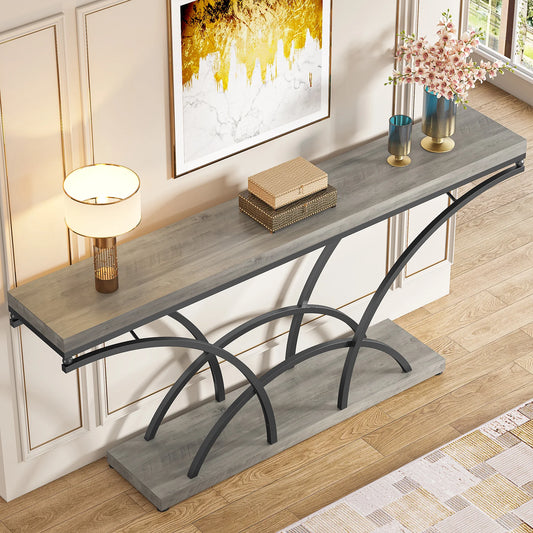 70.9 Inch Extra Long Gray Sofa Table for Entryway
